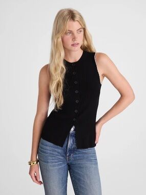Madewell Button-Front Sweater Vest in Merino-Blend in Black & White, size small